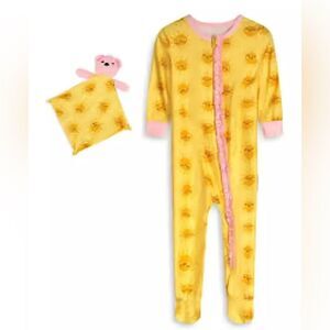 NWT Max & Olivia Baby Girls Snug Fit One Piece with Feet Yellow Pink - 18M